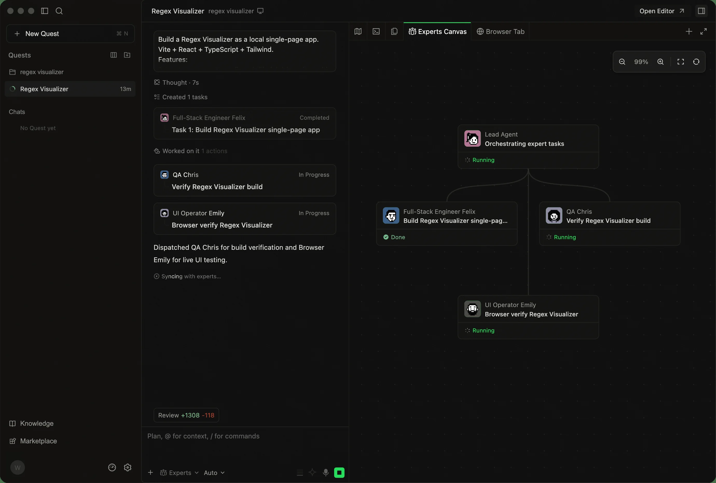Qoder agentic coding platform UI with IDE-style multi-panel workspace