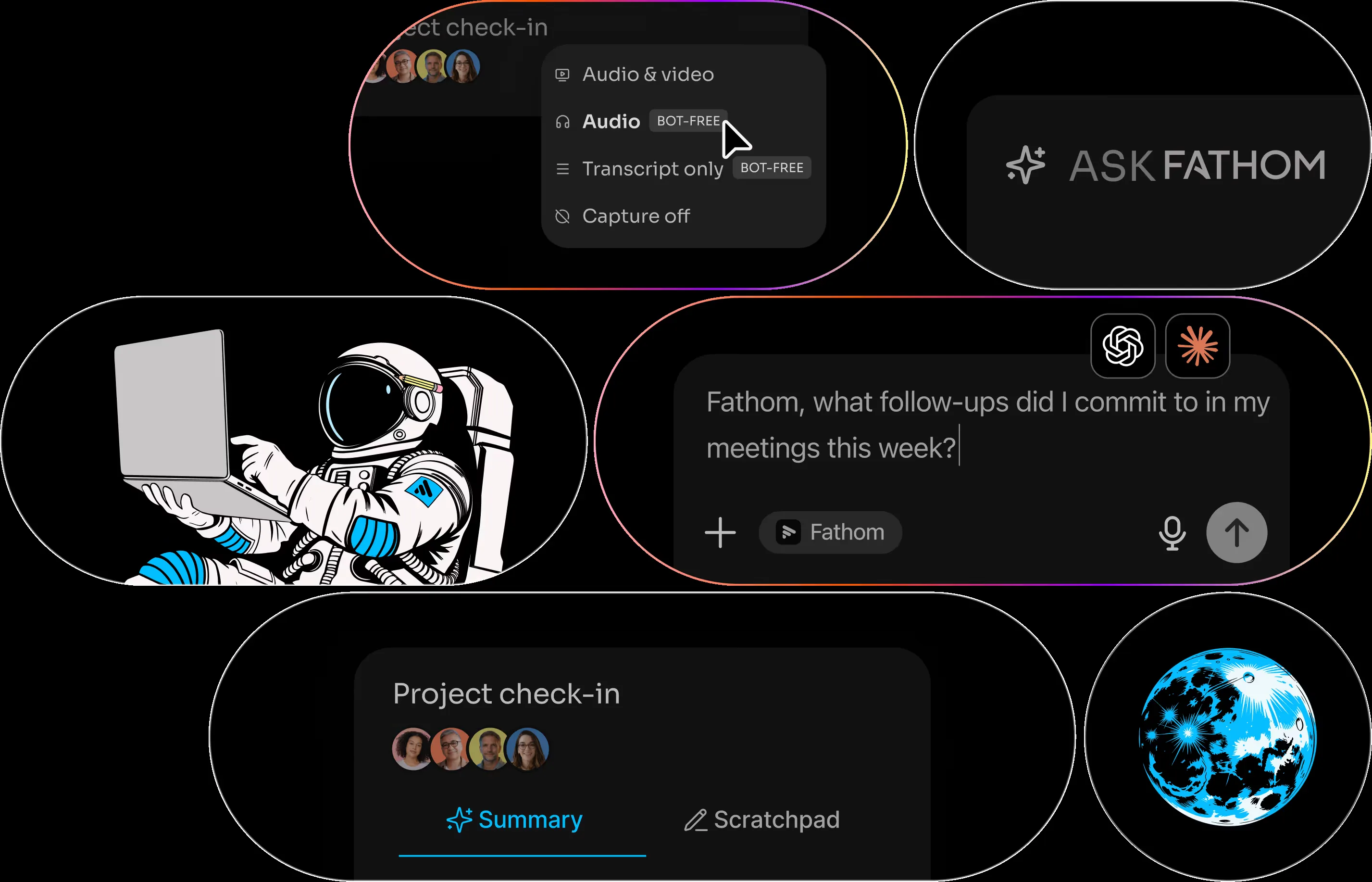 Fathom AI notetaker product interface visual