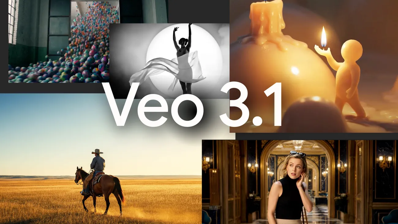 Official Veo 3.1 launch collage showing several generated cinematic scenes