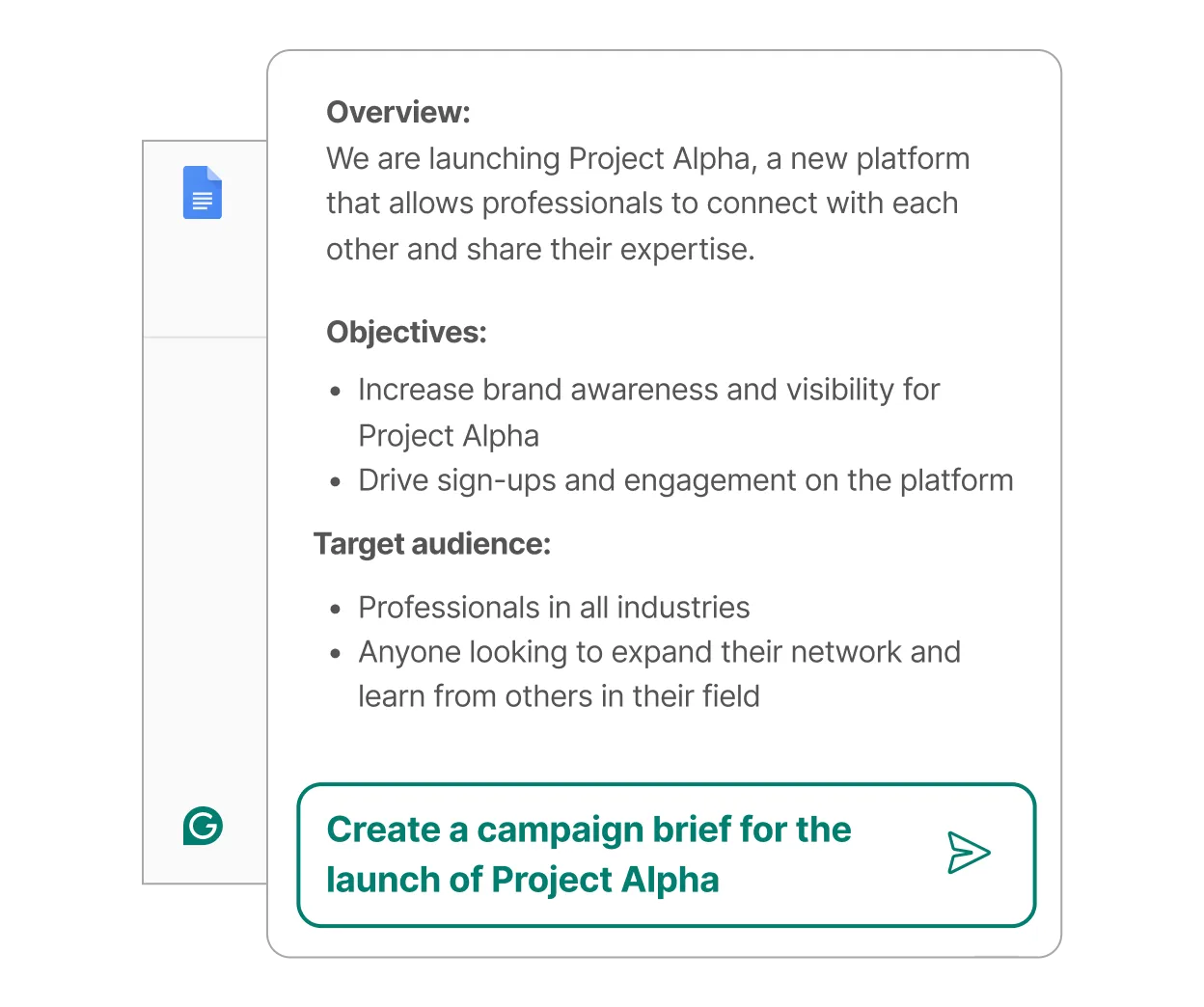 Grammarly AI writing assistant panel with in-place suggestions